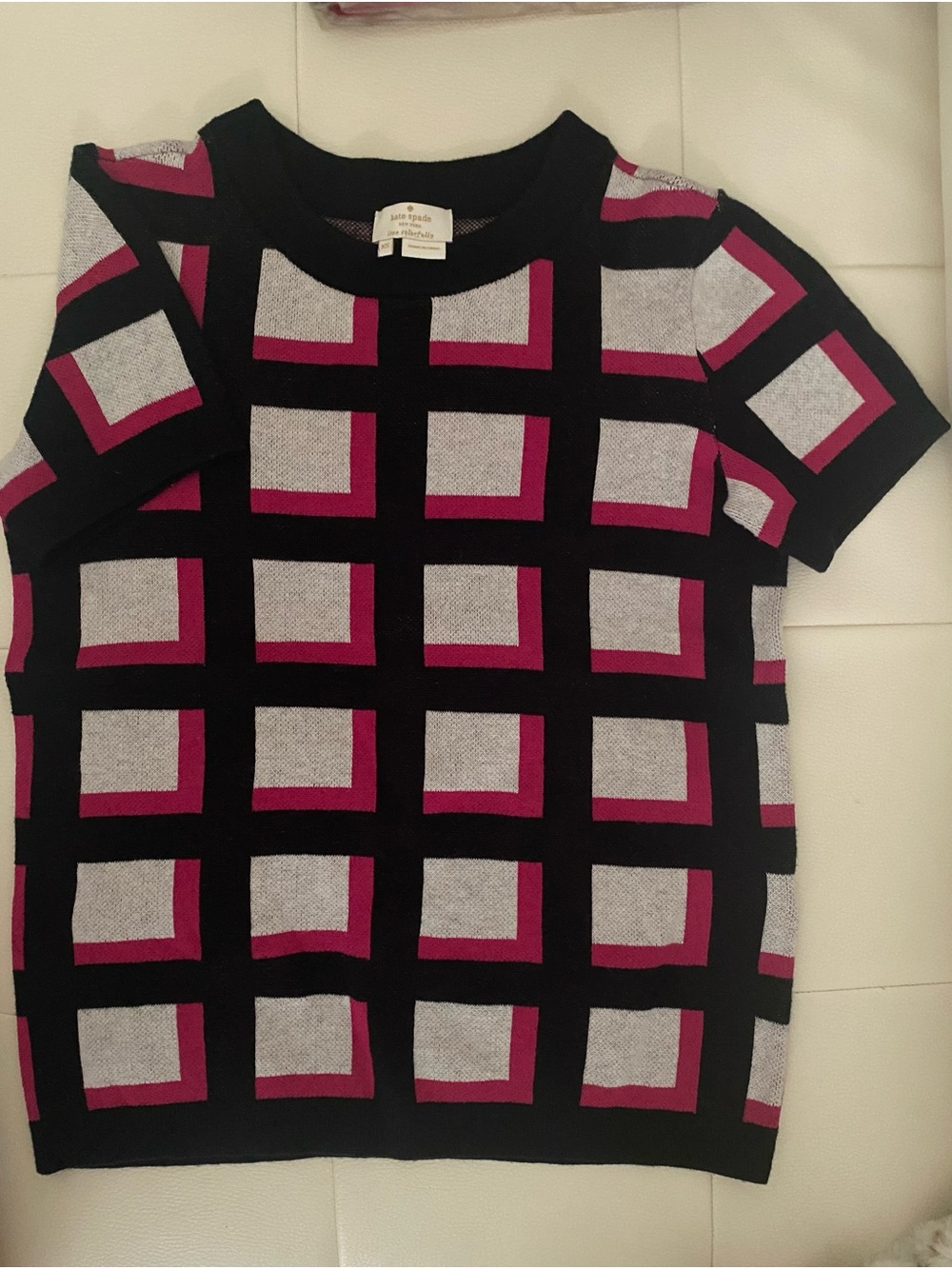kate spade Black, Pink & Gray Grid Short Sleeve Top